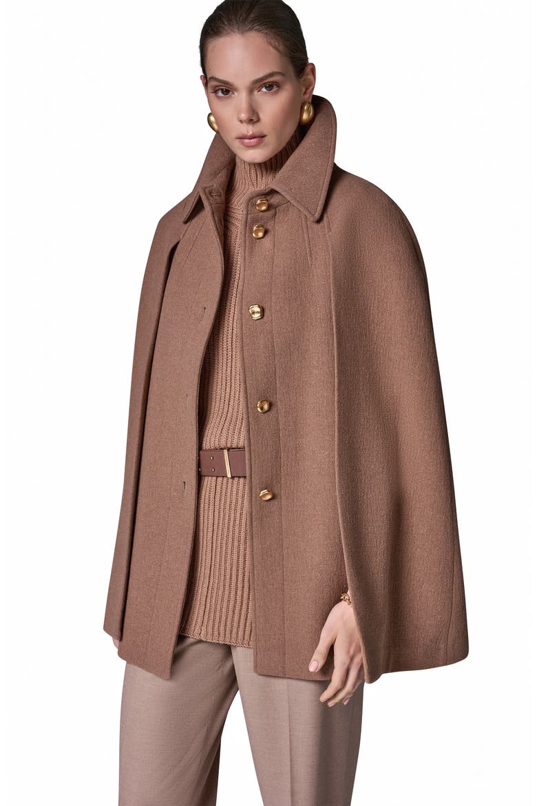 Button Front Wool Blend Cape Coat, Alternate, color, CAMEL