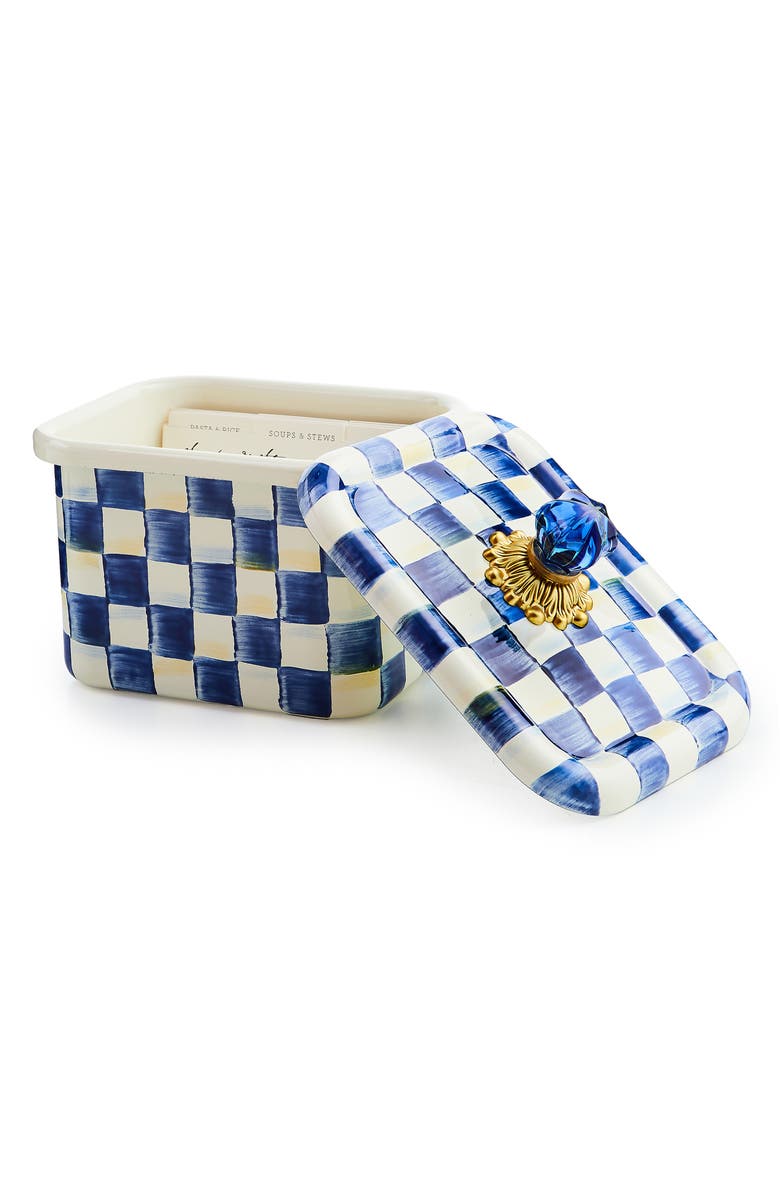 MACKENZIE CHILDS Royal Check Enameled Steel Recipe Box, Alternate, color, Blue/ White