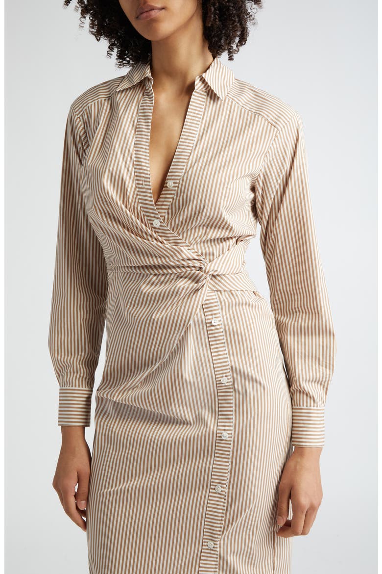 Wright Stripe Long Sleeve Cotton Shirtdress, Alternate, color, ACORN/ WHITE