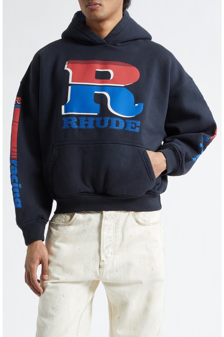 Split Petrol Logo Graphic Hoodie, Main, color, VINTAGE BLACK/ RED/ BLUE