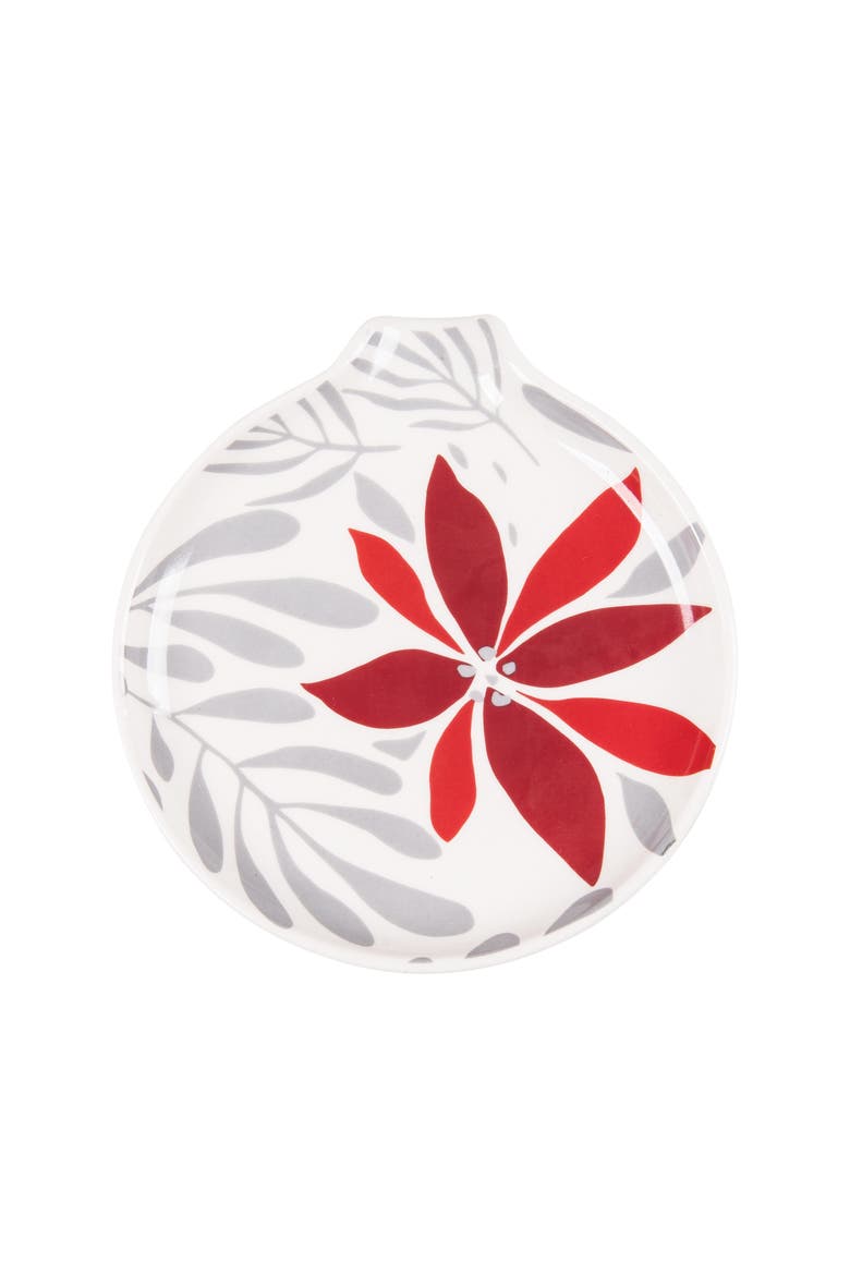 Poinsettia Flower 100% Stoneware Christmas Spoon Rest 5", Main, color, White