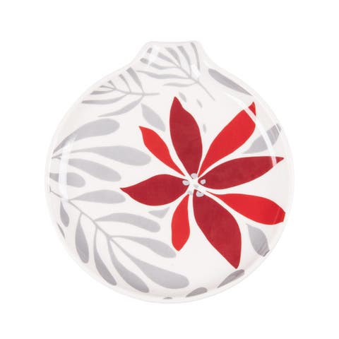 Poinsettia Flower 100% Stoneware Christmas Spoon Rest 5"