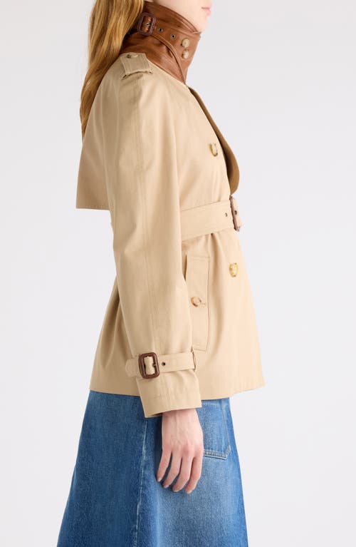 Chloé Leather-collar Double-breasted Short Trench Coat With Belt In Brown