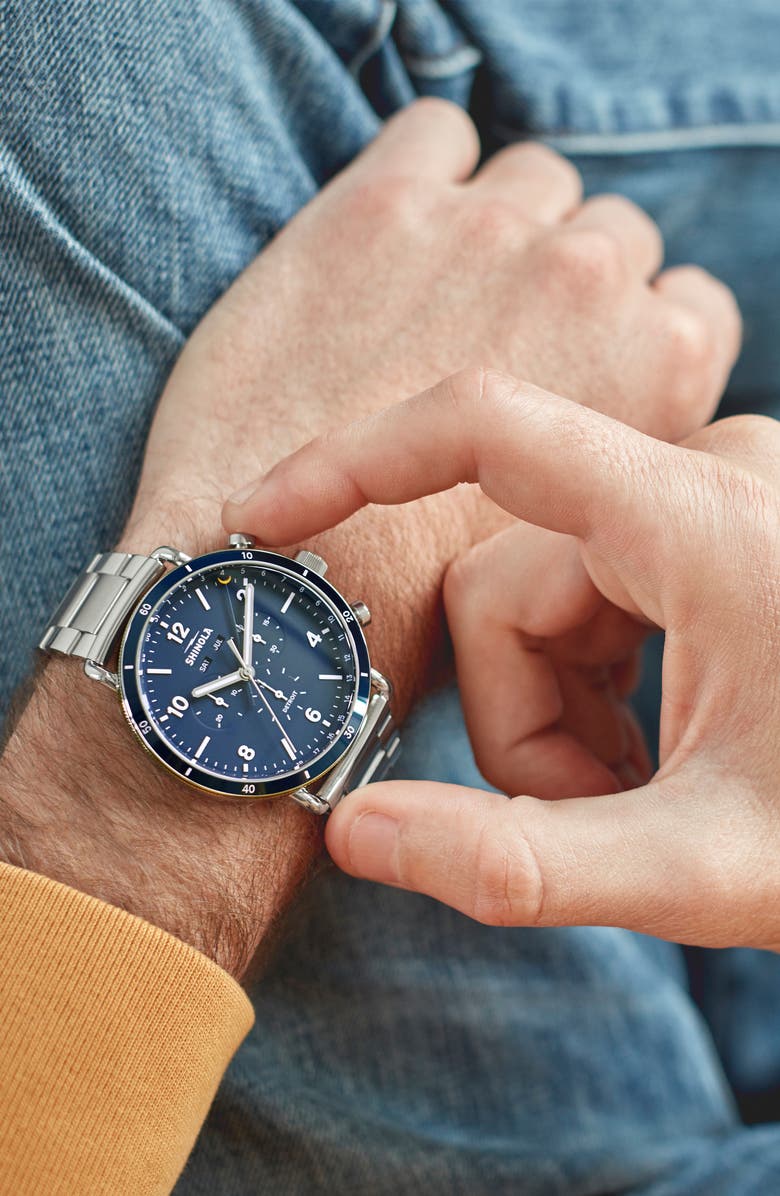 Shinola The Canfield Chrono Bracelet Watch, 45mm, Alternate, color, Midnightbl