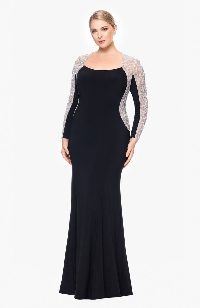 Xscape Evenings Beaded Long Sleeve Jersey Gown, Alternate, color, 
