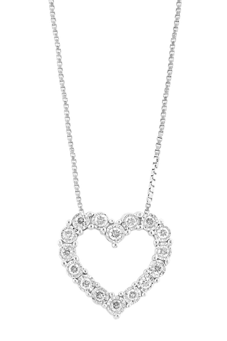 Sterling Silver Diamond Heart Pendant Necklace, Main, color, WHITE