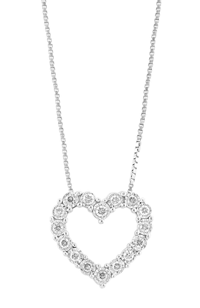 EFFY Sterling Silver Diamond Heart Pendant Necklace, Main, color, White