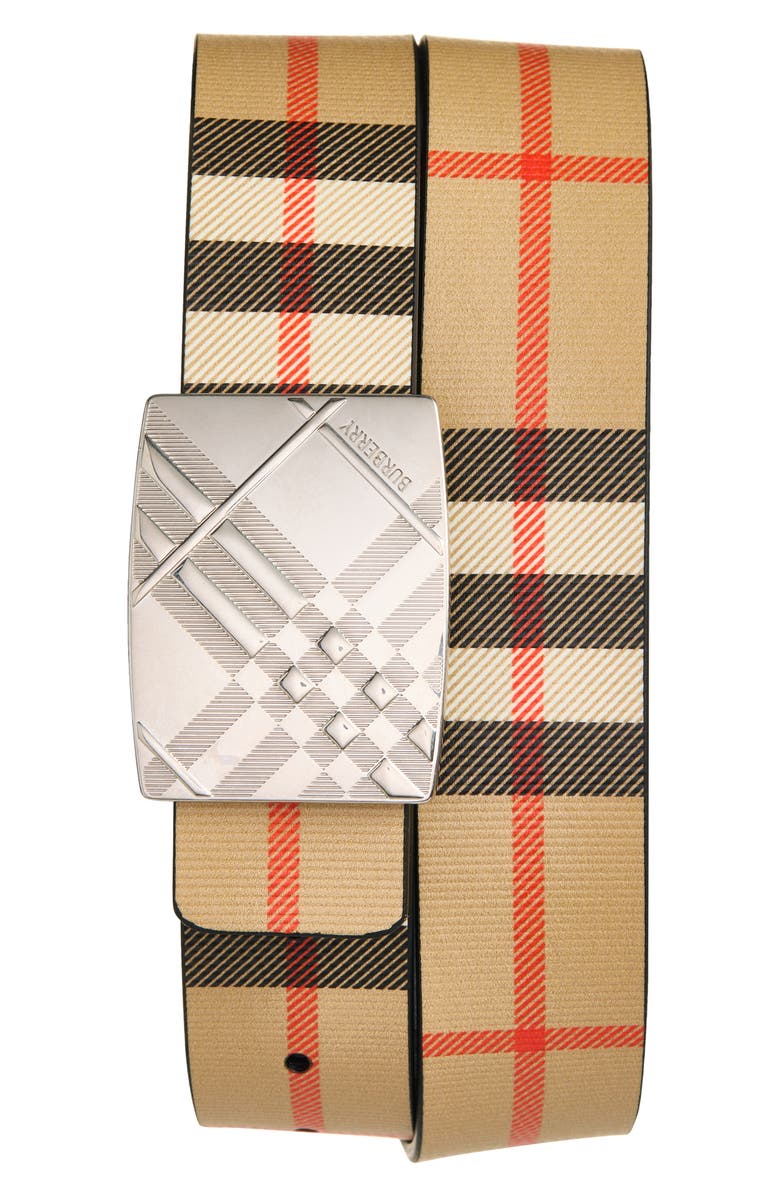 Burberry Engraved Buckle Reversible Belt, Main, color, Black/ Sand