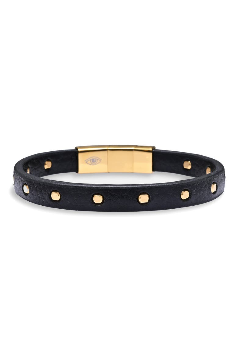 Studded Leather Bracelet, Main, color, BLACK