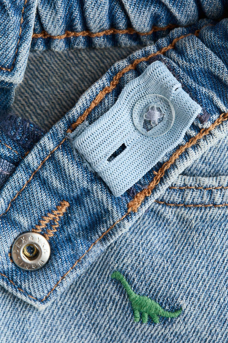 Embroidery-detail Denim Shorts, Alternate, color, Light denim blue/dinosaurs
