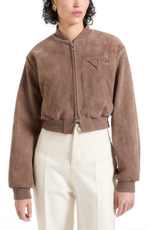 Monique Suede Wide Shoulder Bomber Jacket