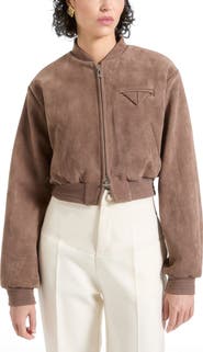 Manière De Voir Monique Suede Wide Shoulder Bomber Jacket