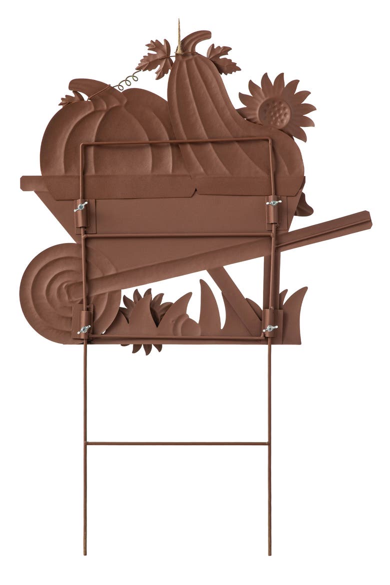 Fall Metal Wheel Barrow Pumpkin Yard Stake, Alternate, color, Orange