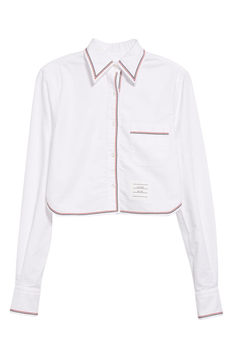 Thom Browne Crop Cotton Poplin Button-Up Shirt, Alternate, color, White
