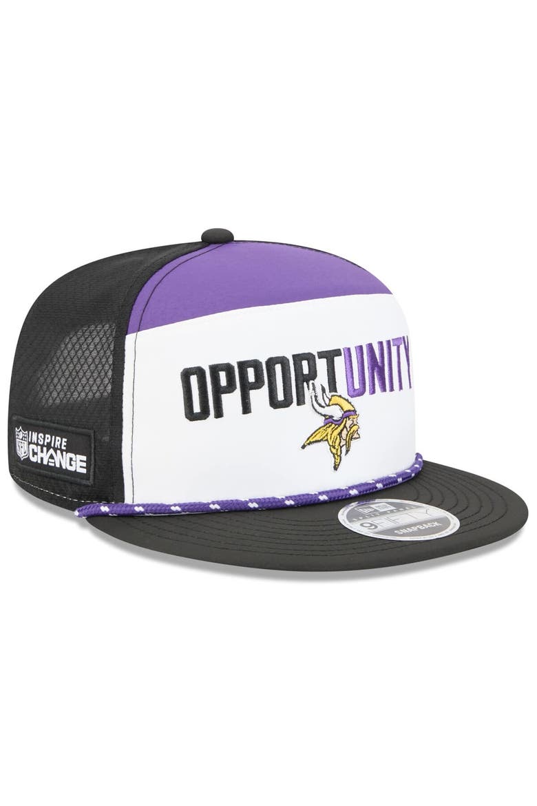 Men's New Era White/Black Minnesota Vikings 2025 Inspire Change Split Panel 9FIFTY Snapback Hat, Main, color, White