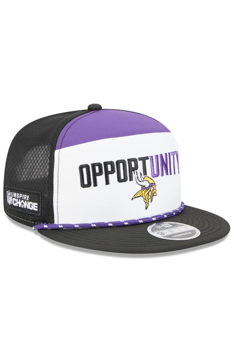 New Era Men's New Era White/Black Minnesota Vikings 2025 Inspire Change Split Panel 9FIFTY Snapback Hat, Main, color, White