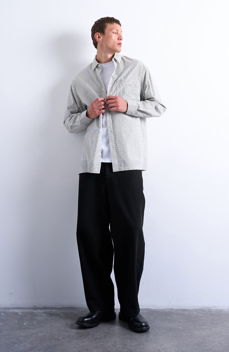 Topman Oversize Stripe Button-Up Shirt, Alternate, color, Ecru Multi