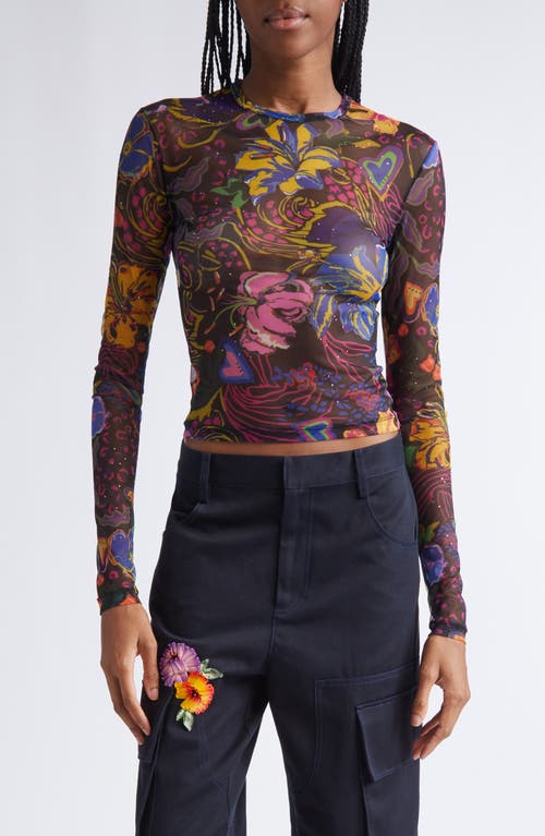 Area Hotfix Printed Tulle Long Sleeve Top In Multi