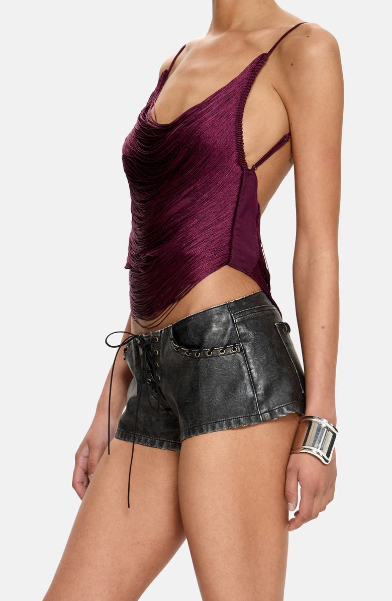 JADED LONDON Fringe Open Back Crop Top, Alternate, color, Burgundy