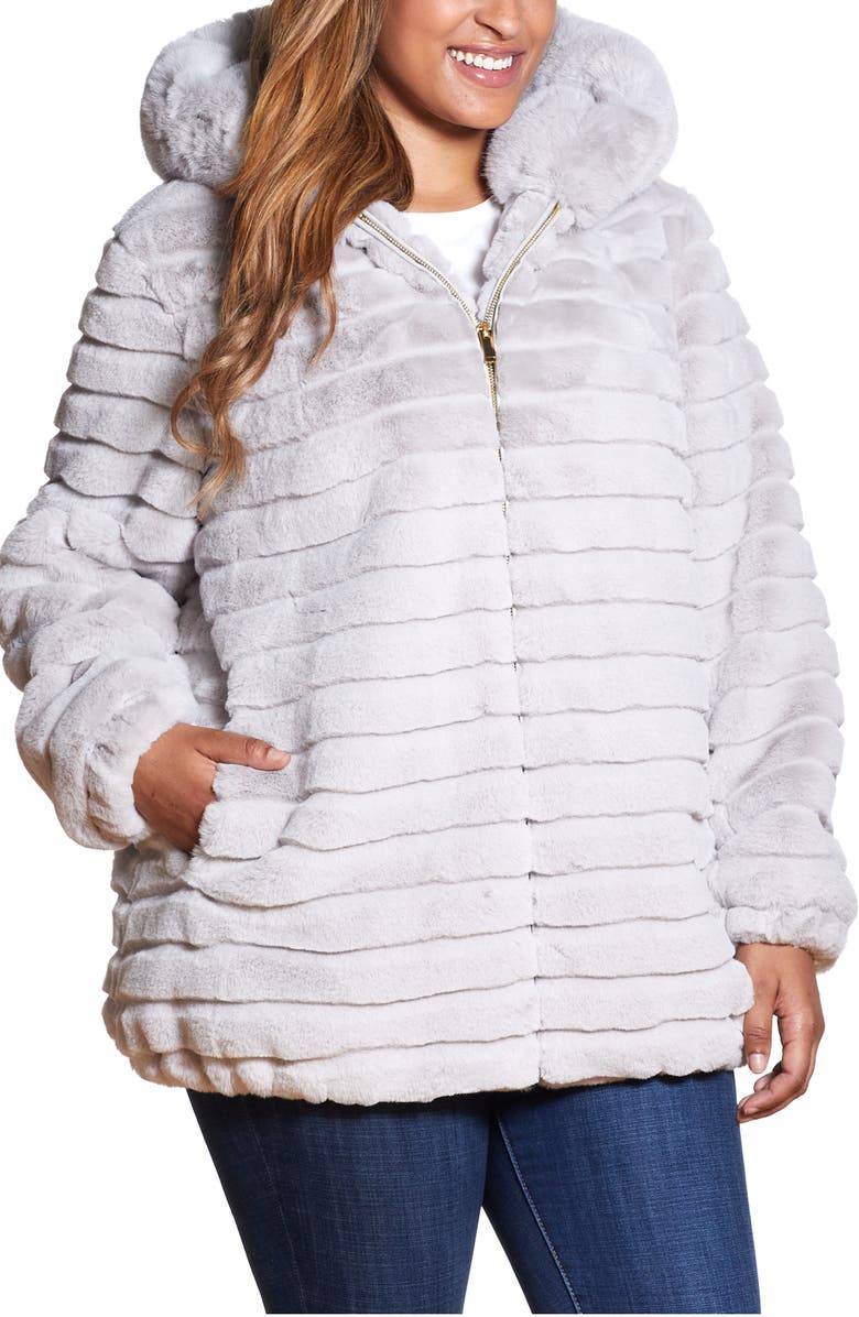 Gallery Hooded Faux Fur Jacket, Alternate, color, Grey