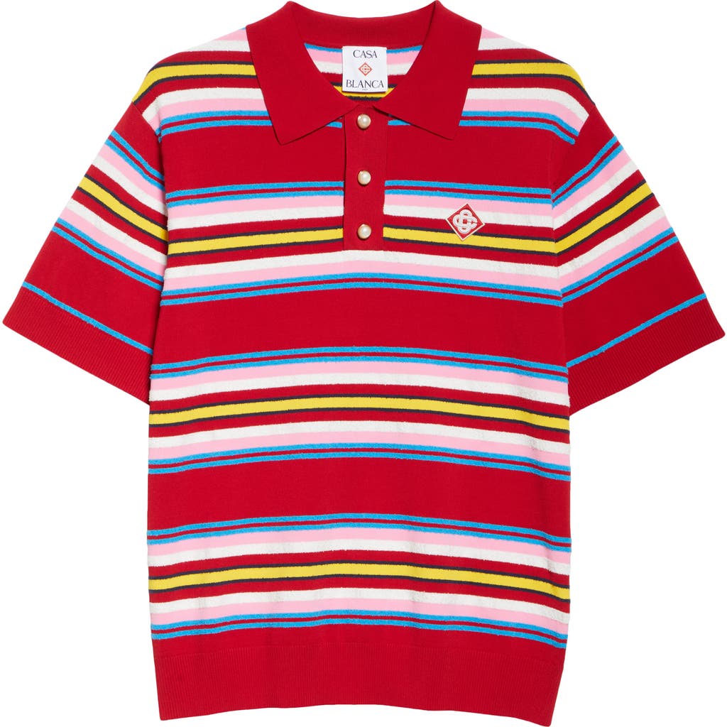 Casablanca Striped Polo Shirt In Red Multi
