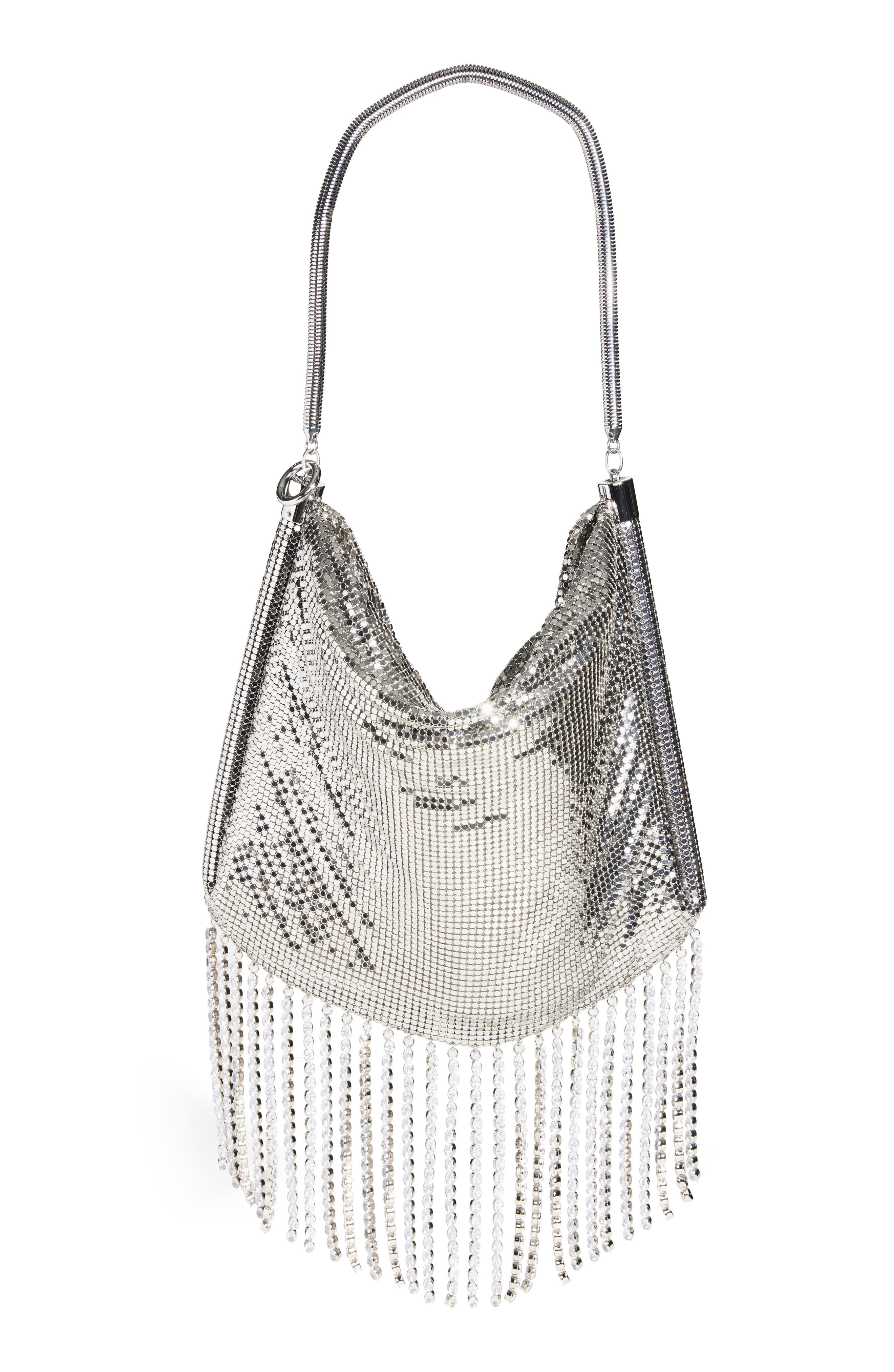 Rabanne Mini Crystal Fringe Mesh Clutch, Alternate, color, 
