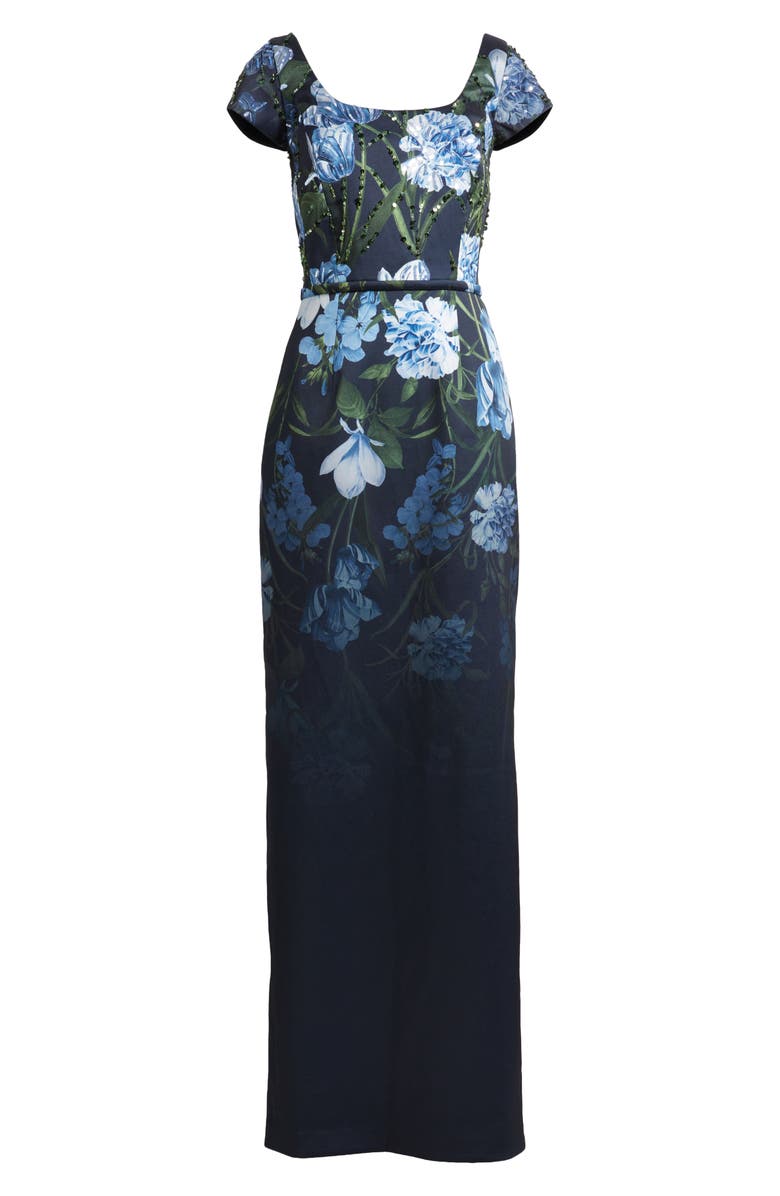 Sachin & Babi Grace Sequin Floral Stretch Mikado Gown, Alternate, color, Night Sky Prima Garden