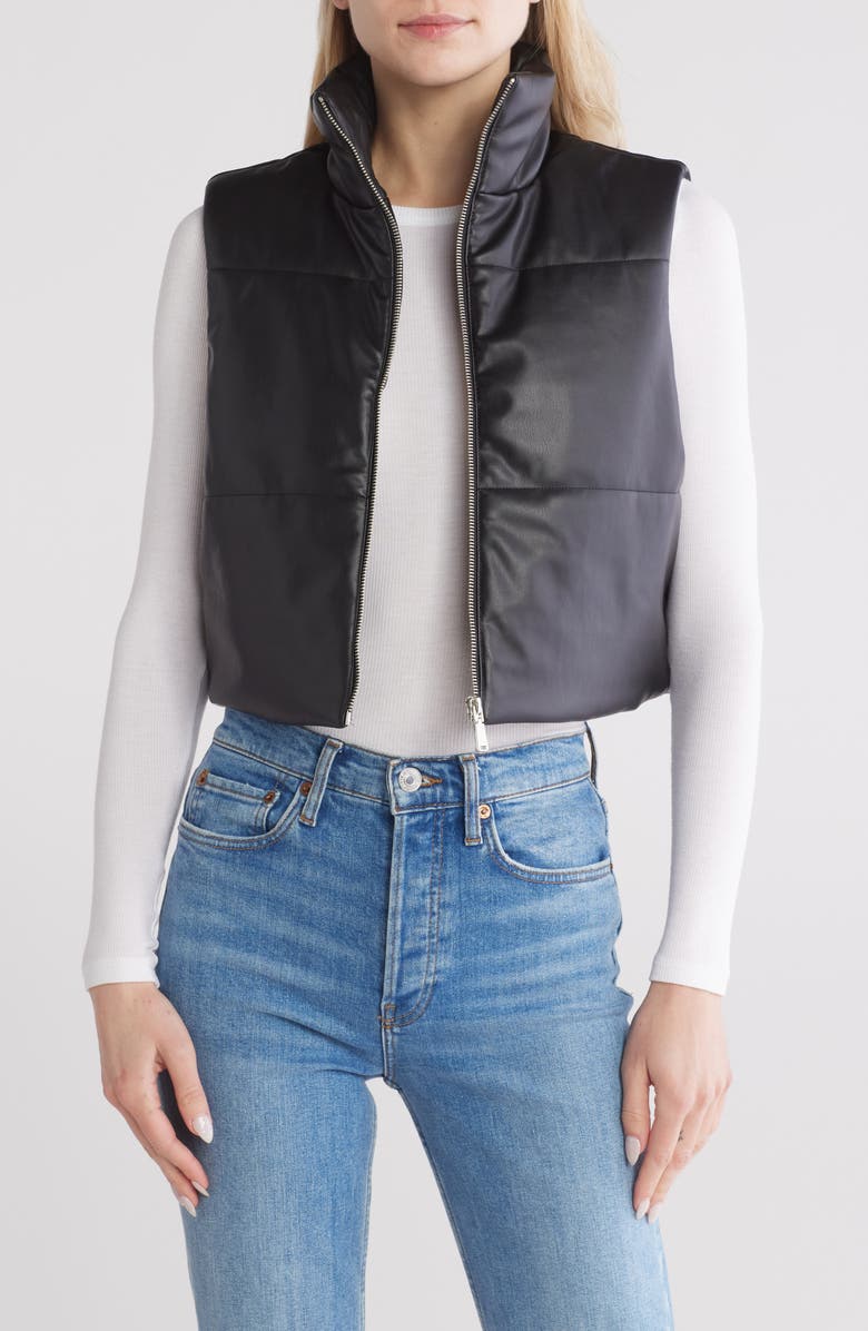 Vigoss Faux Leather Crop Puffer Vest, Main, color, 