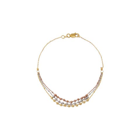 Tri-Color Beaded Bracelet 14K
