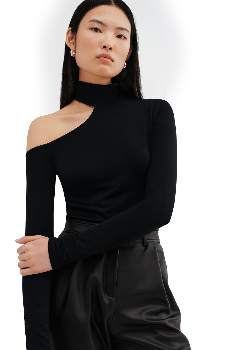 Marcella Evan Cutout Turtleneck Top, Alternate, color, Black