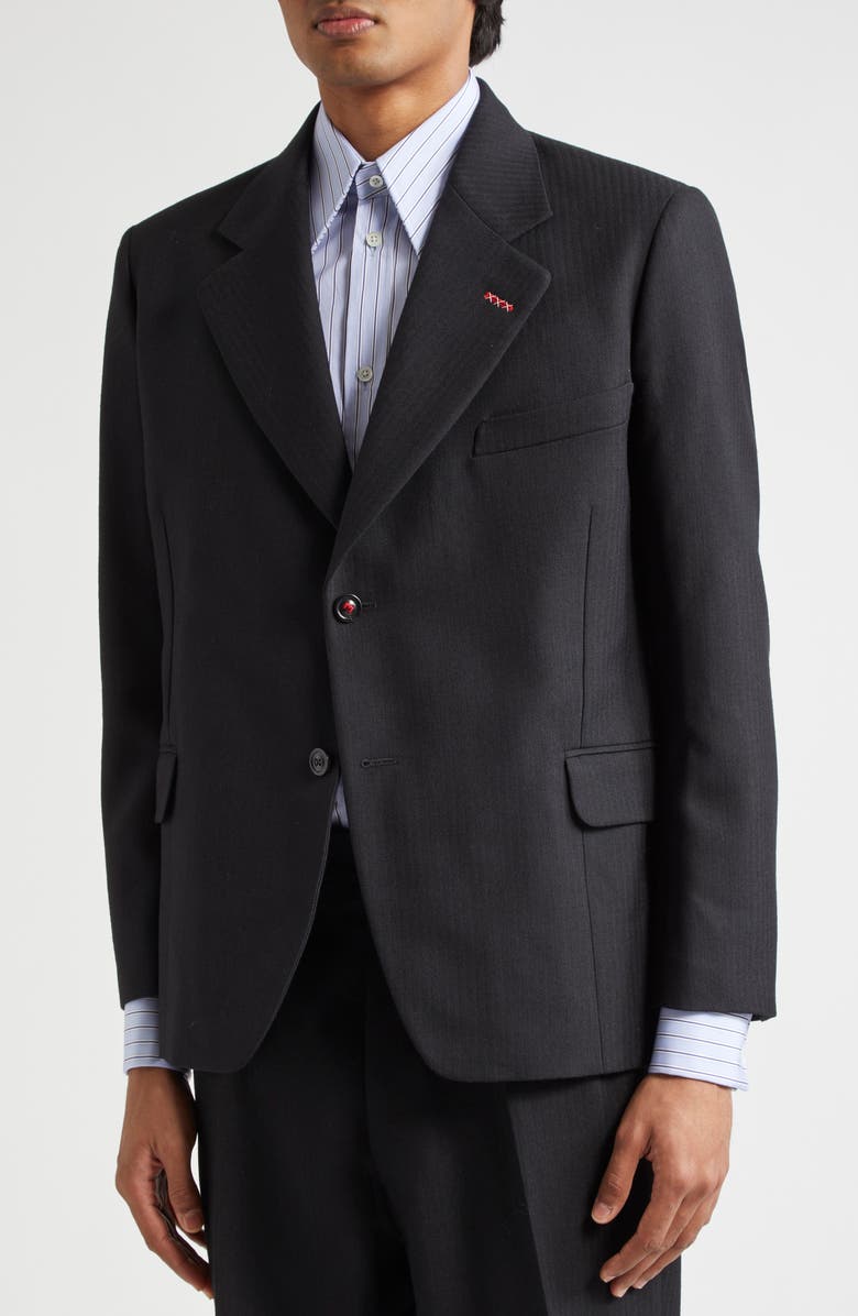Maison Margiela Single Breasted Herringbone Wool Blazer, Alternate, color, Black
