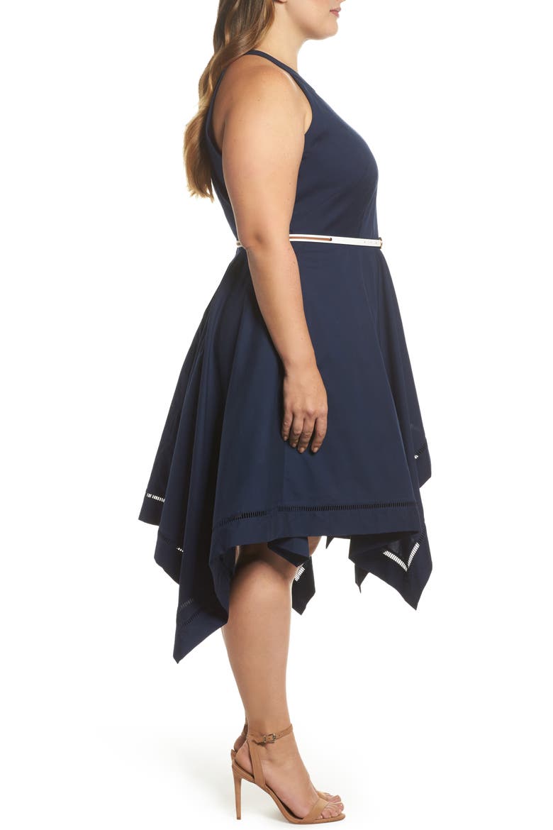 Handkerchief Hem Fit & Flare Dress, Alternate, color, NAVY