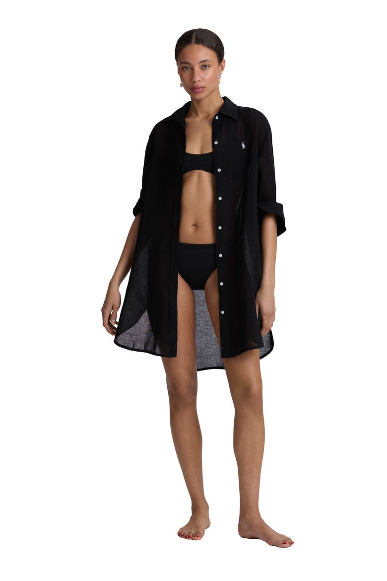 Boyfriend Cover-Up Shirt, Alternate, color, BLACK