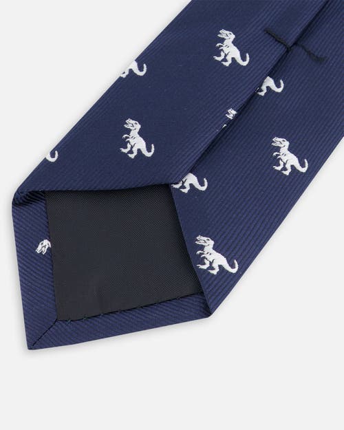 Deux Par Deux Boy's Neck Tie Navy Blue And Dino In Navy Blue And Dino