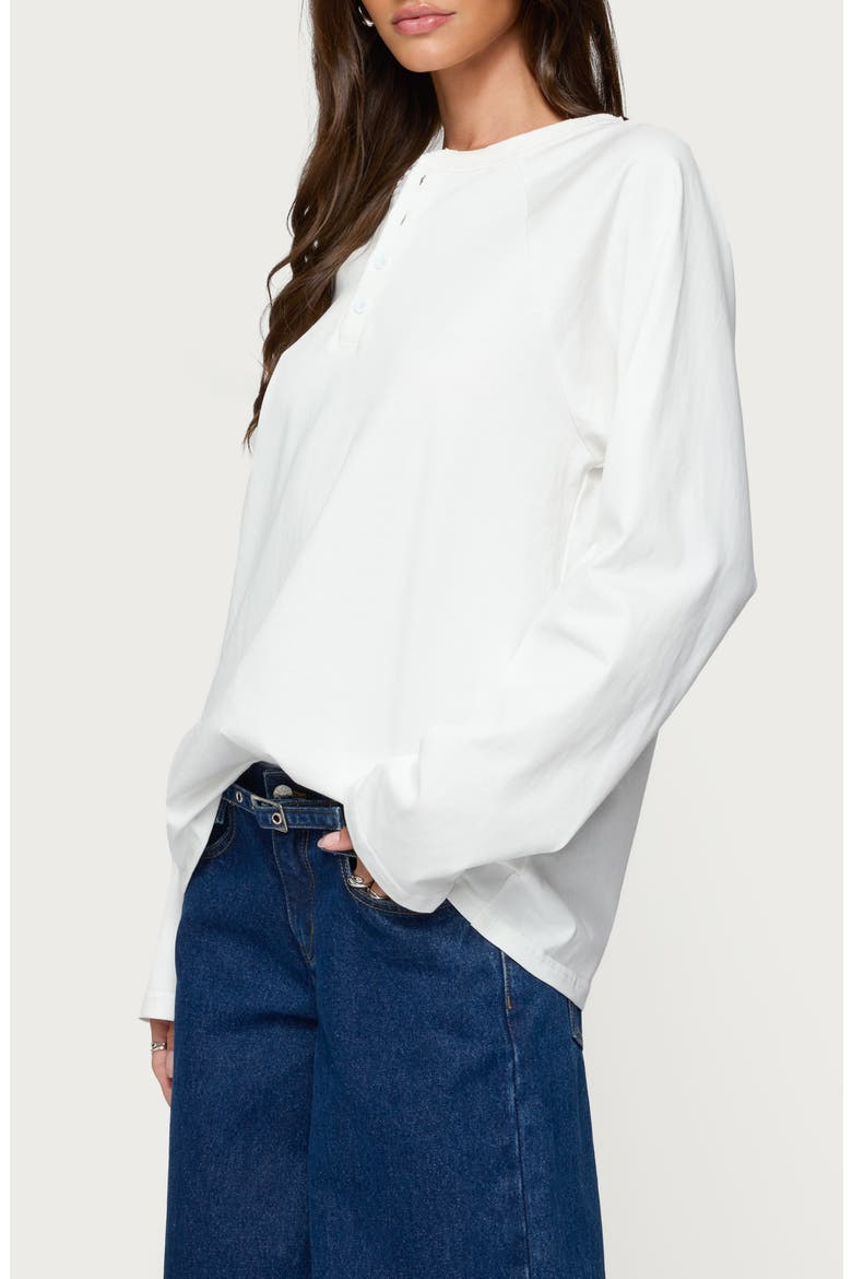 Cyrus Oversize Cotton Henley, Alternate, color, WHITE