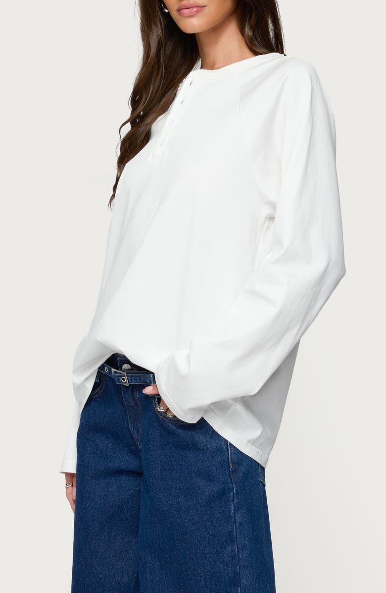 EDIKTED Cyrus Oversize Cotton Henley, Alternate, color, White