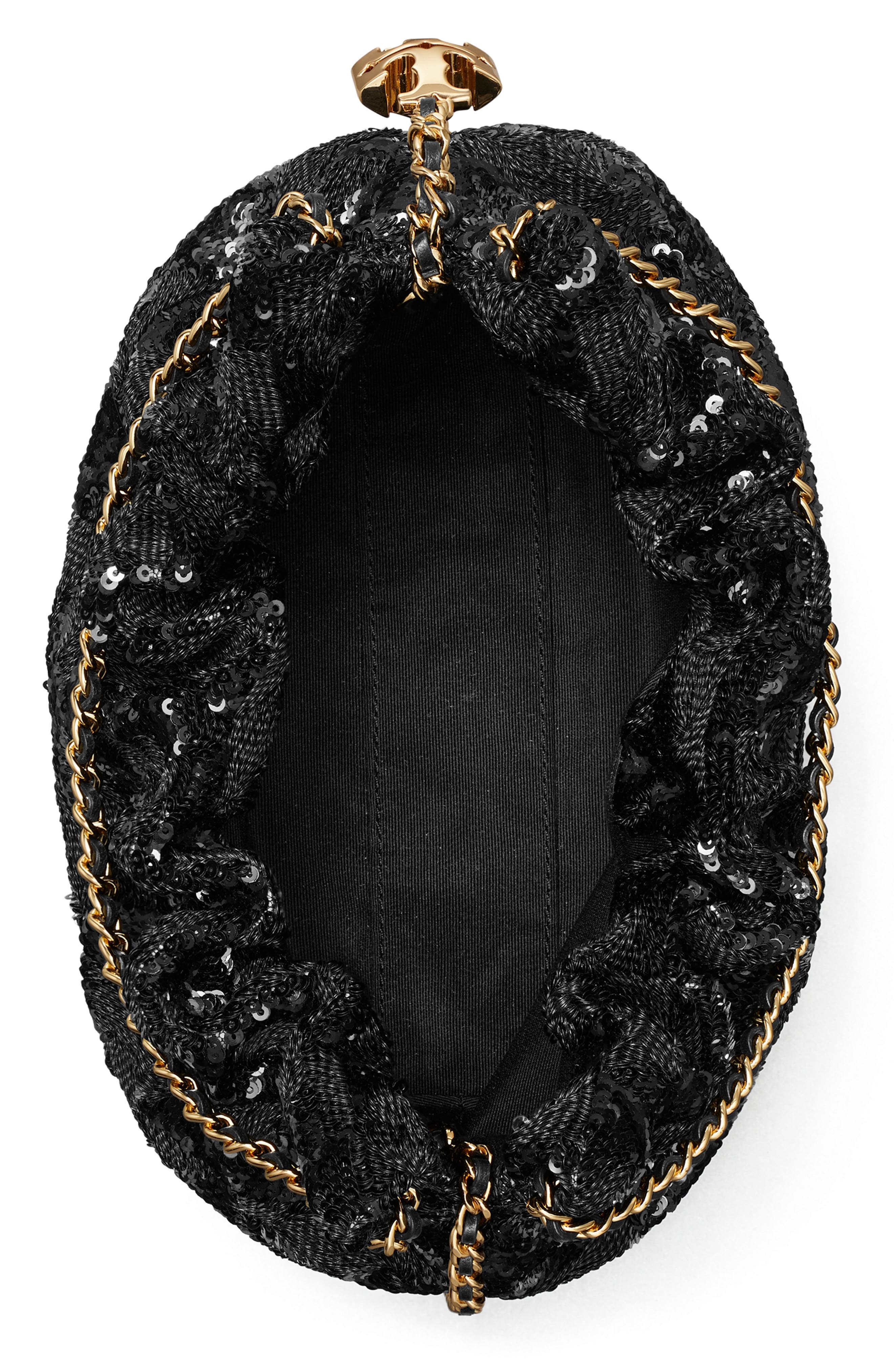 Tory Burch Mini Fleming Sequin Hobo Bag, Alternate, color, Black