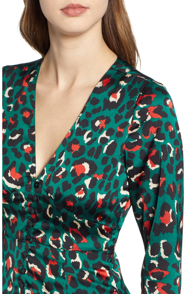 Button Front Midi Dress, Alternate, color, TEAL CYRUS BOLD ANIMAL