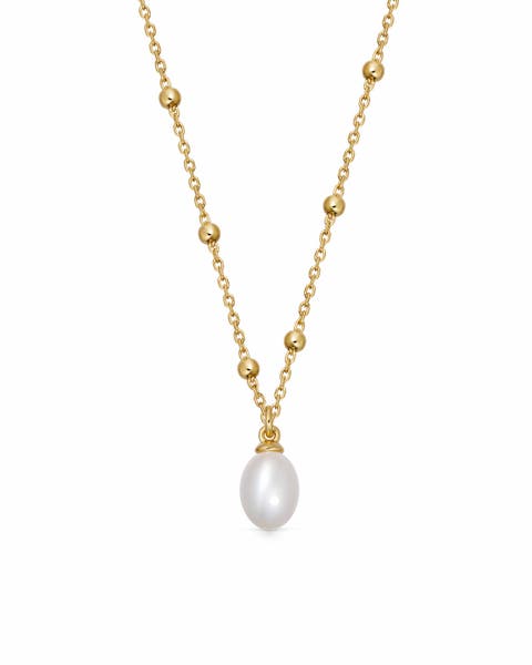 Gold Biography White Pearl Pendant Necklace
