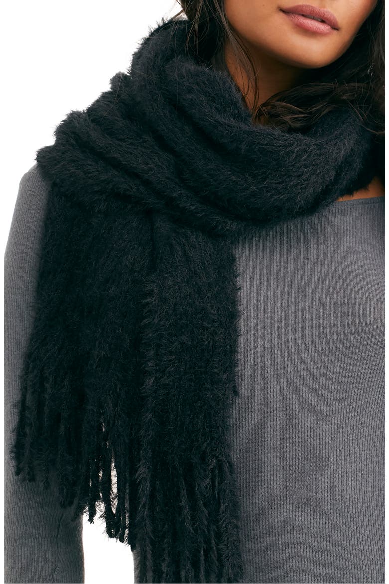 Whisper Fringe Blanket Scarf, Main, color, BLACK
