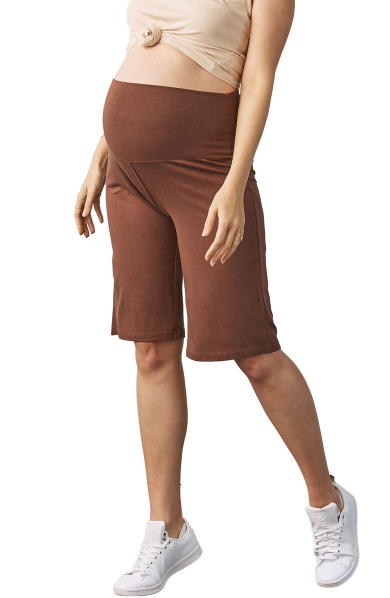 Angel Maternity Wide Leg Knit Maternity Shorts, Alternate, color, Brown