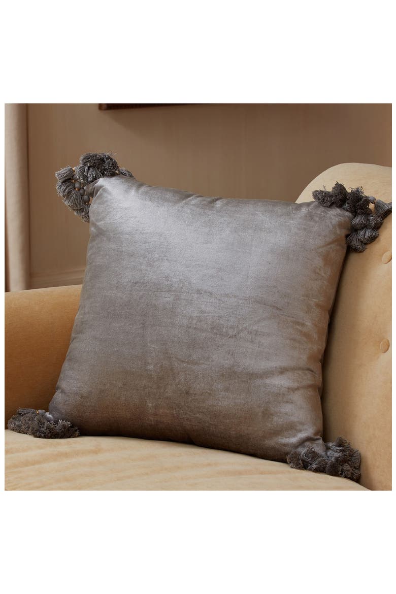 Raj Velvet Tassel Throw Pillow, Alternate, color, BLUE