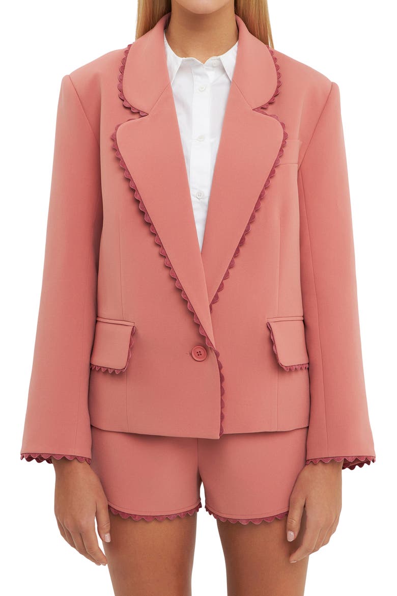 Rickrack Edge One-Button Blazer, Alternate, color, DUSTY ROSE