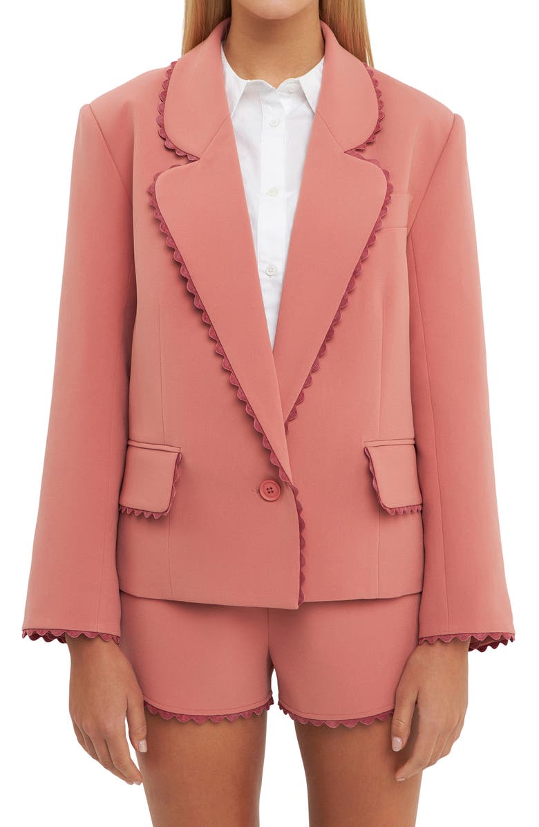 English Factory Rickrack Edge One-Button Blazer, Alternate, color, Dusty Rose
