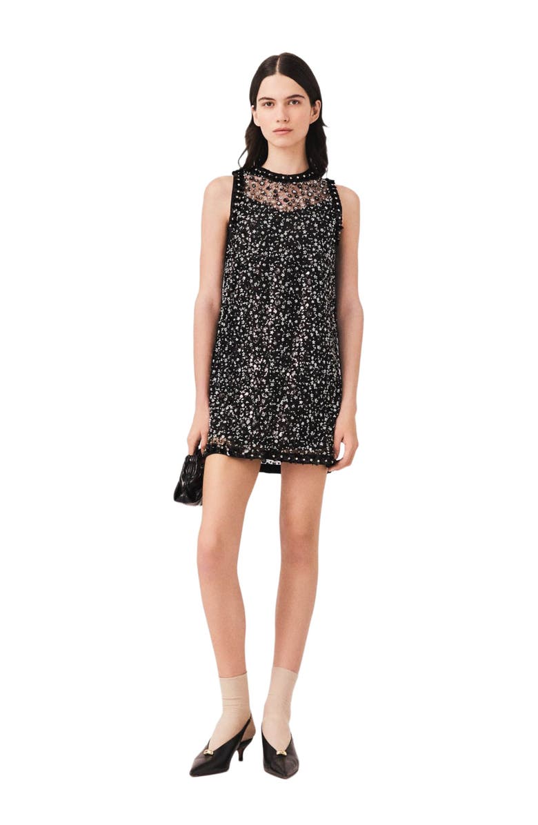 maje Rhinestone floral dress, Alternate, color, Black