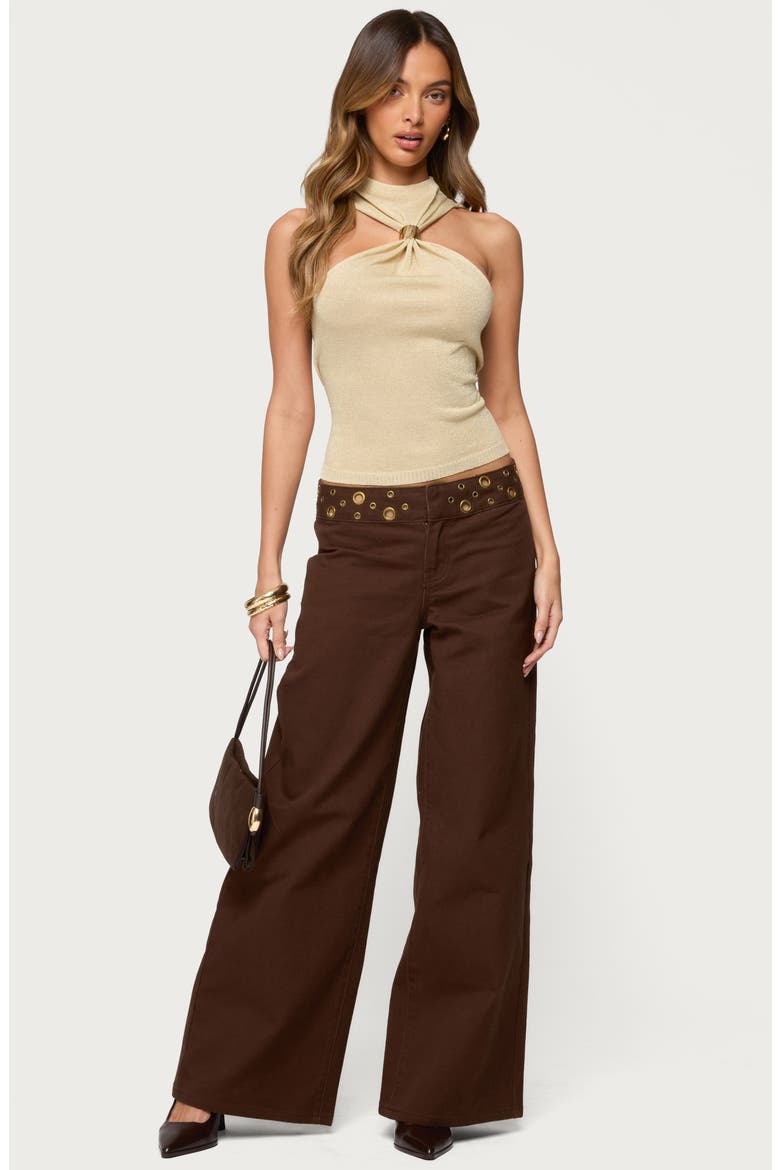 Mixed Grommet Low Rise Wide Leg Jeans, Alternate, color, BROWN-WASHED