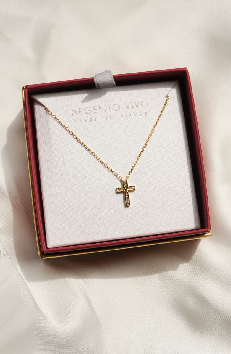 Argento Vivo Sterling Silver Cubic Zirconia Cross Pendant Necklace, Alternate, color, Gold