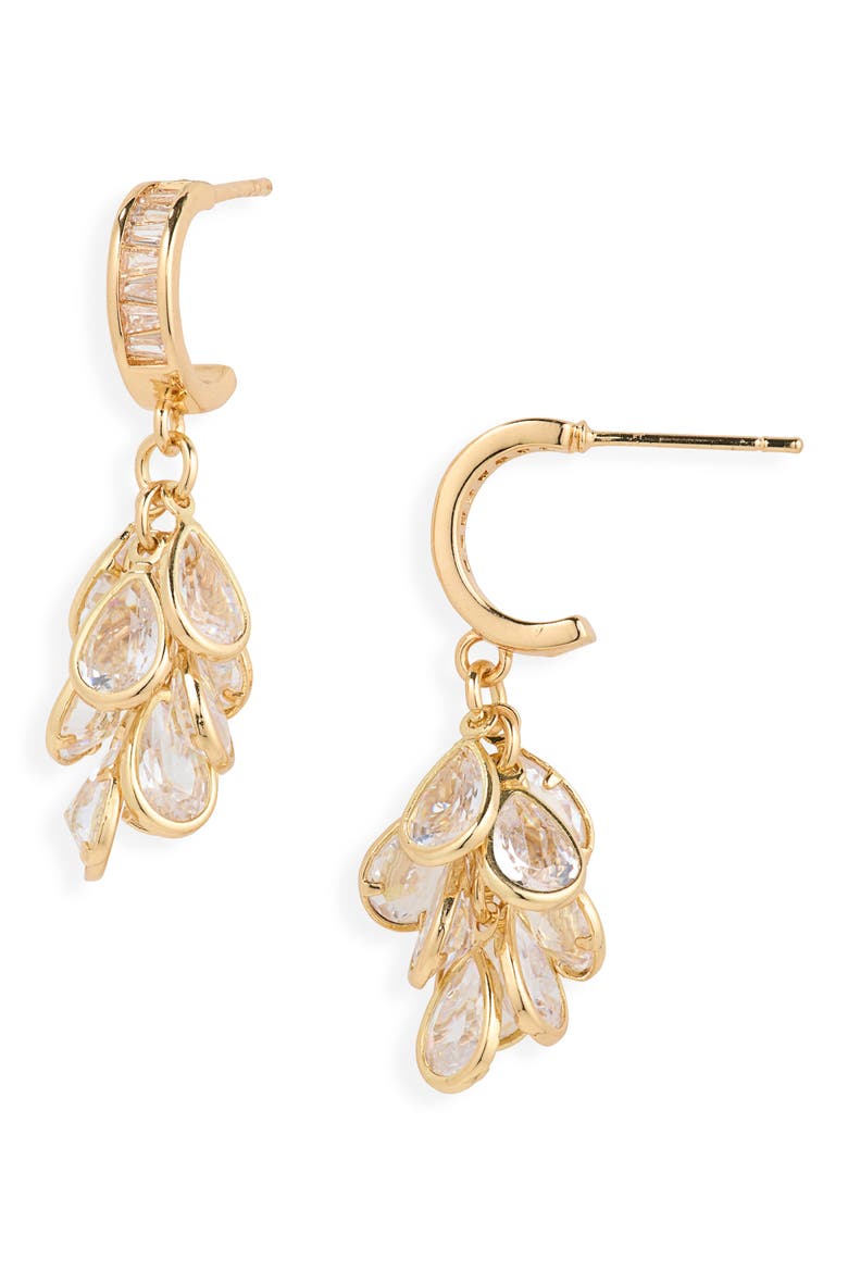 Cubic Zirconia Cluster Drop Hoop Earrings, Main, color, GOLD