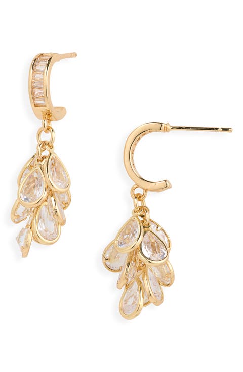 Cubic Zirconia Cluster Drop Hoop Earrings