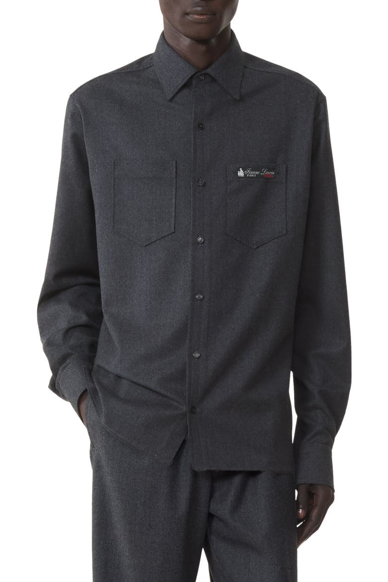 Straight-Cut Overshirt In Wool Flannel, Alternate, color, Charcoal
